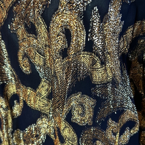 WOMENS SZ XL DBN METALLIC LOOK BLACK & GOLD LONG SLEEVE EVENING WEAR BLOUSE - Picture 2 of 7